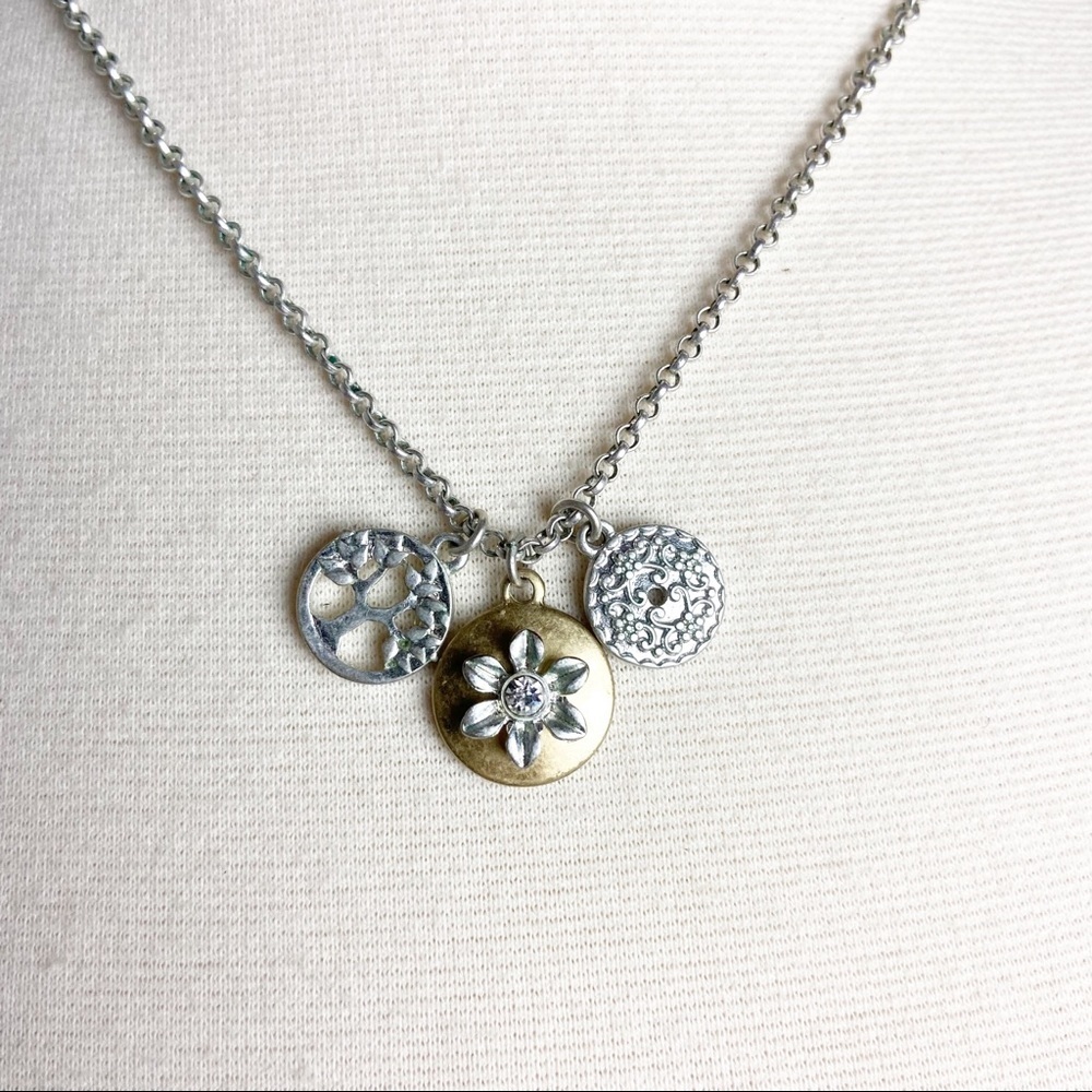 Nine West Silver Charm Necklace Flower Family Tree